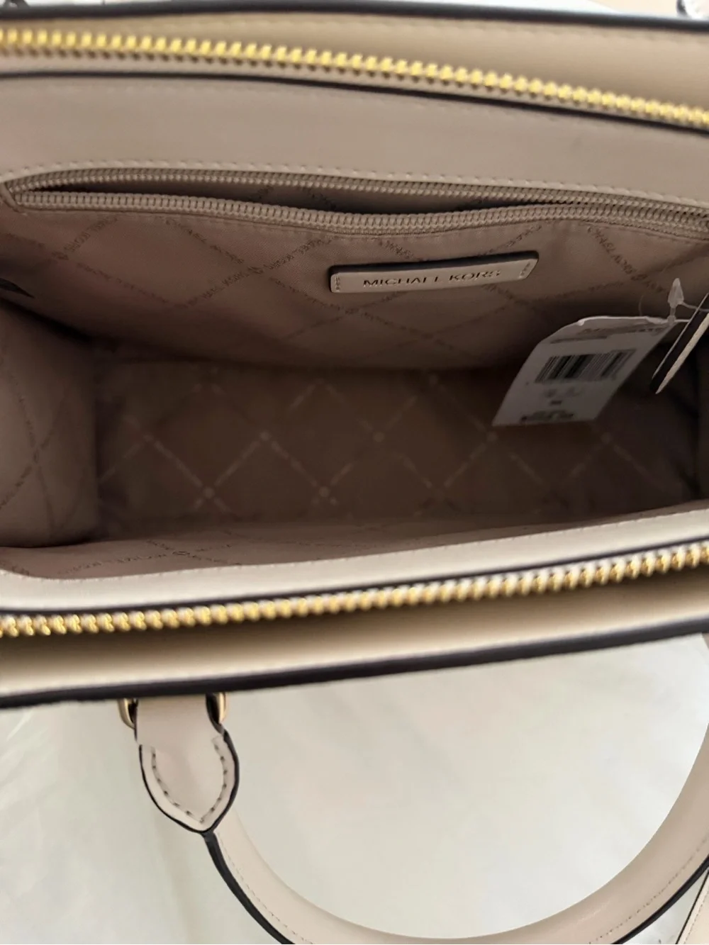 Michael Kors Cream Logo Tote with Gold Accent Charm